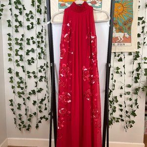 Coromandel Collection red floral embroidered halter dress